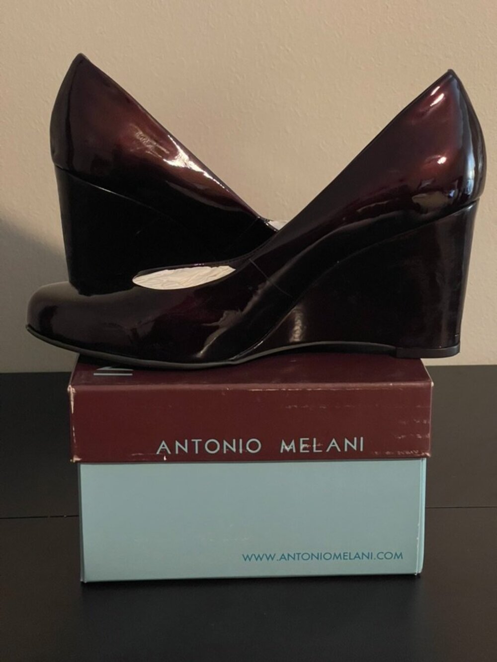 Antonio Melani Whitley plum perfect wedge pumps leather
